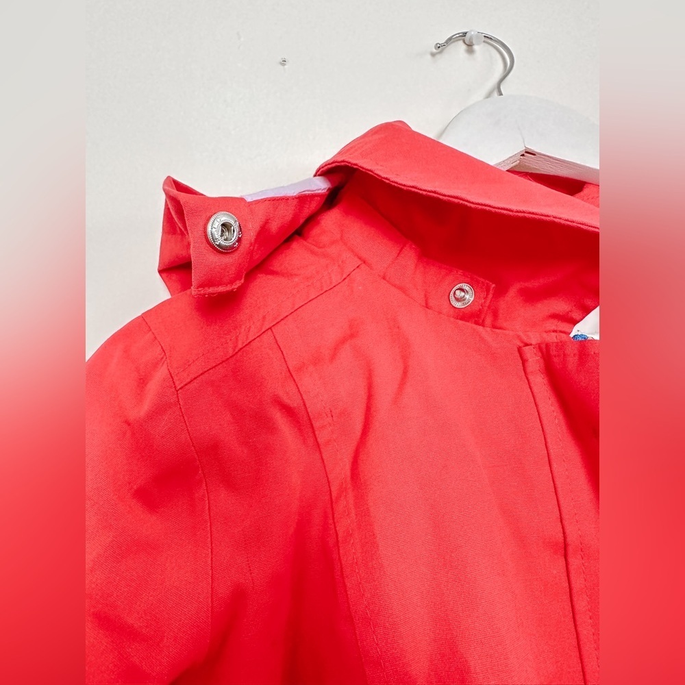“Hatley”Red Trench Coat - Detachable Hood - Zip Front - Stripped Lining - Size 8 - Picture 5 of 15
